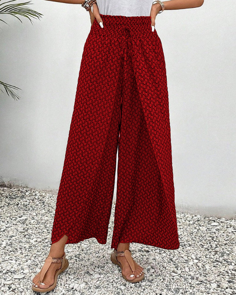 Monica | Women’s High-Waisted Summer Trousers with Geometric Print