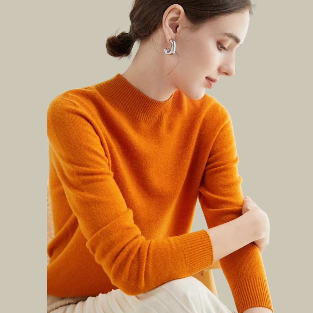 Elena | Slim-Fit High-Neck Merino Wool Winter Sweater For Women