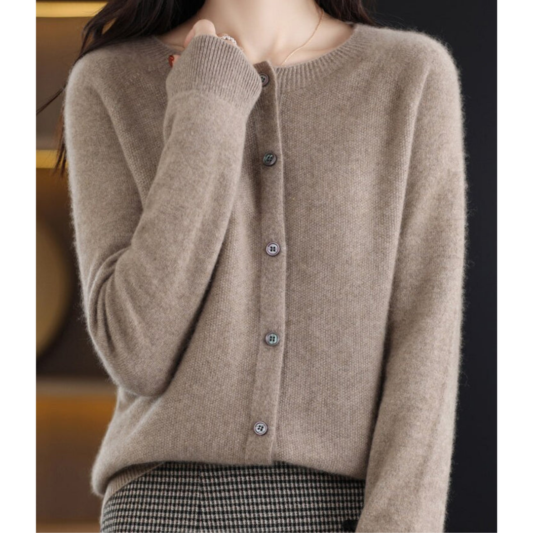 Emily | Women’s Soft Knit Cardigan With Round Neck And Buttoned Front