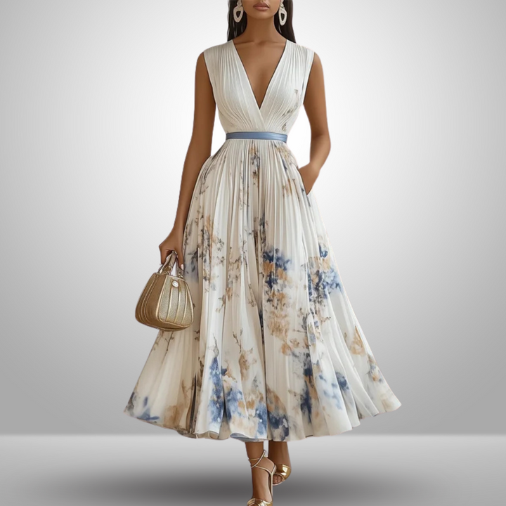 Anouk | Elegant Pleated Sleeveless Maxi Summer Dress For Women