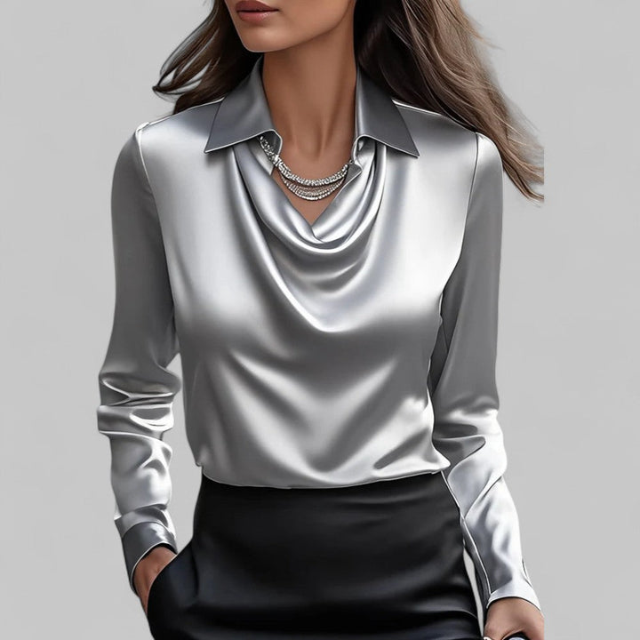 Eleanor | Women’s Cowl Neck Long Sleeves Satin Pullover Blouse