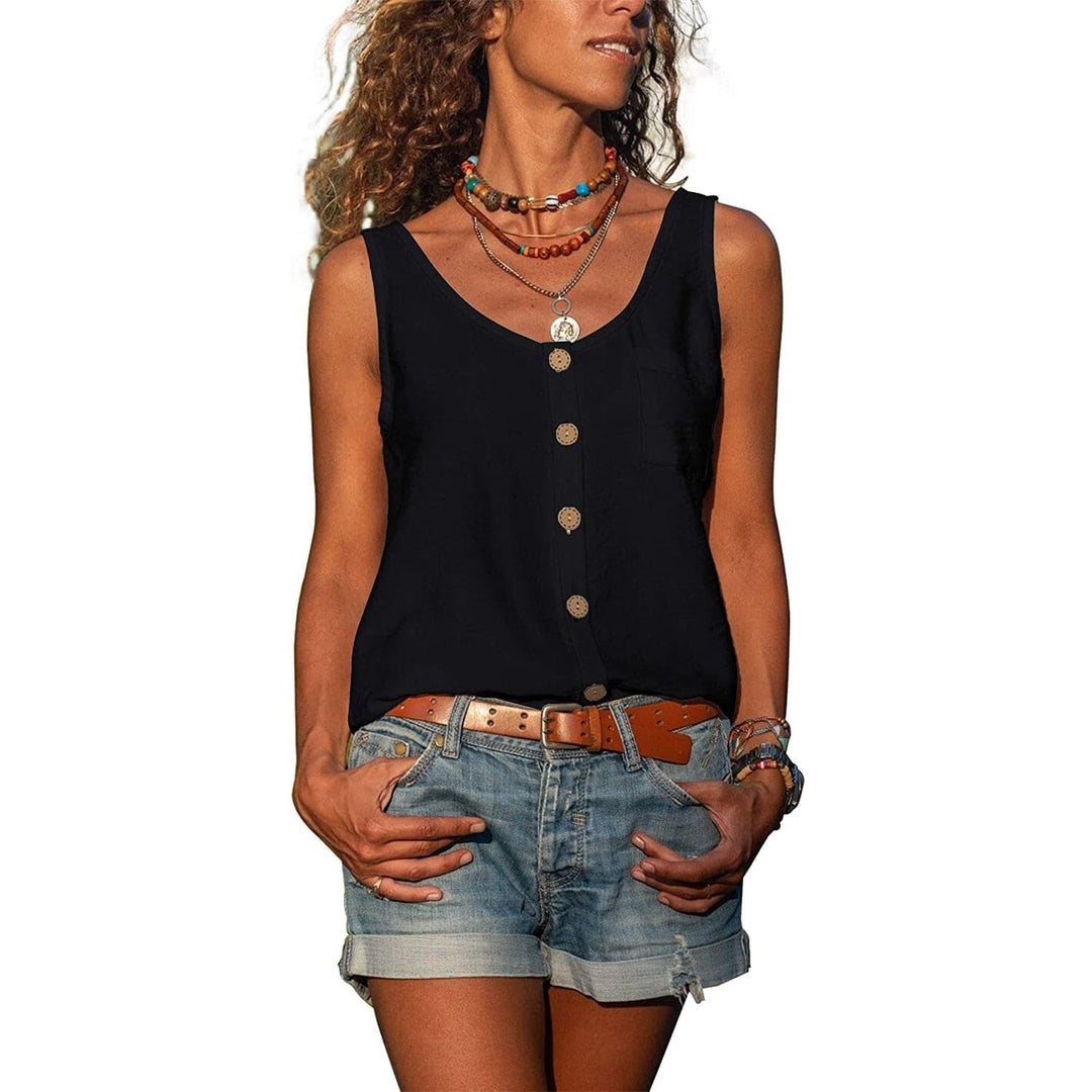 Elara | Women’s Sleeveless V-Neck Button Front Blouse
