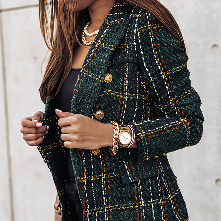 Elise | Tailored Plaid Statement Blazer With Structured Double-Button Front For Women