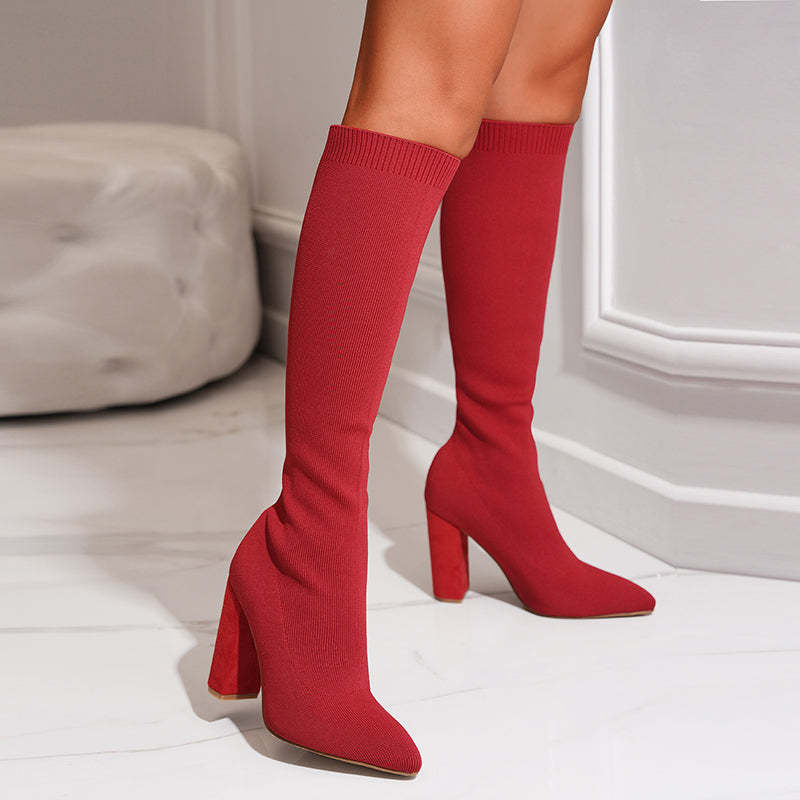 Aria | Stretch Knit Ankle Boots with Stable Block Heel for Women