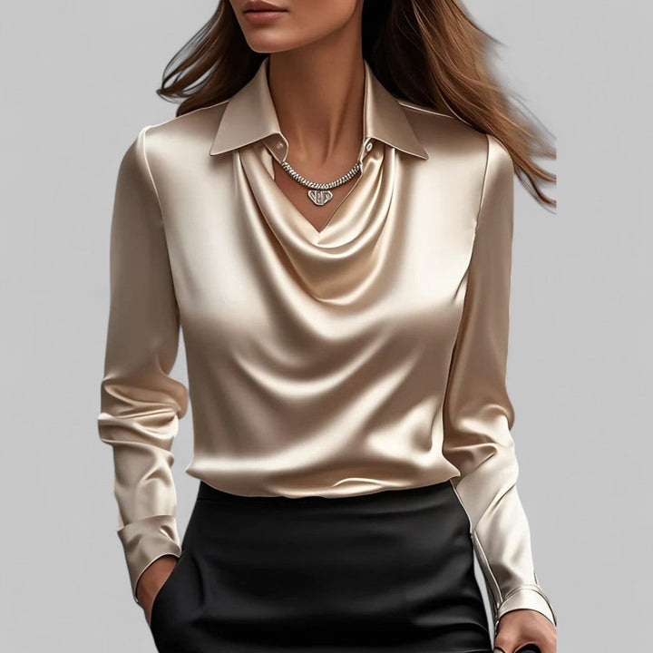 Lily | Elegant Satin Long-Sleeve Blouse With Soft Draped Neckline
