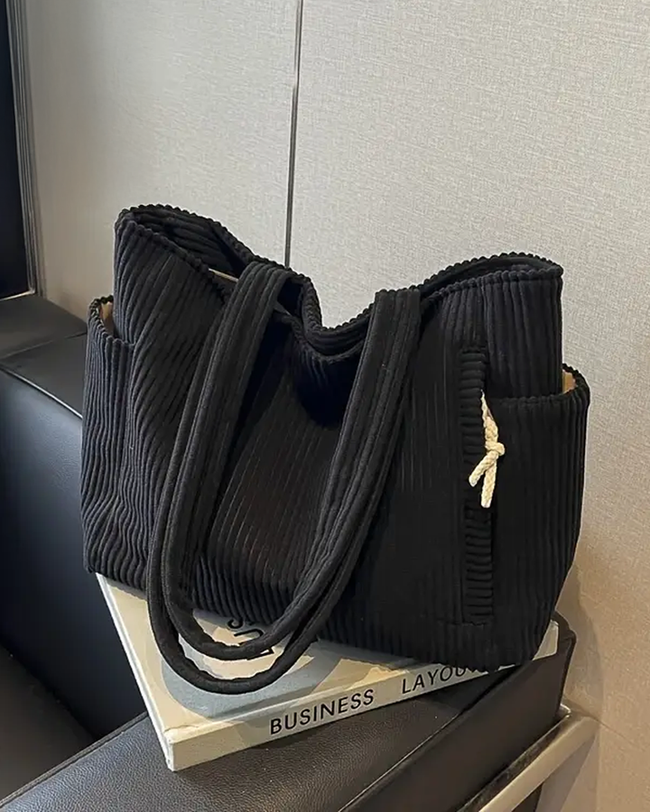 Tilda | Spacious Ribbed Cord-Detail Tote Bag For Women