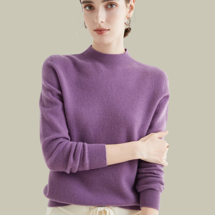 Elena | Slim-Fit High-Neck Merino Wool Winter Sweater For Women