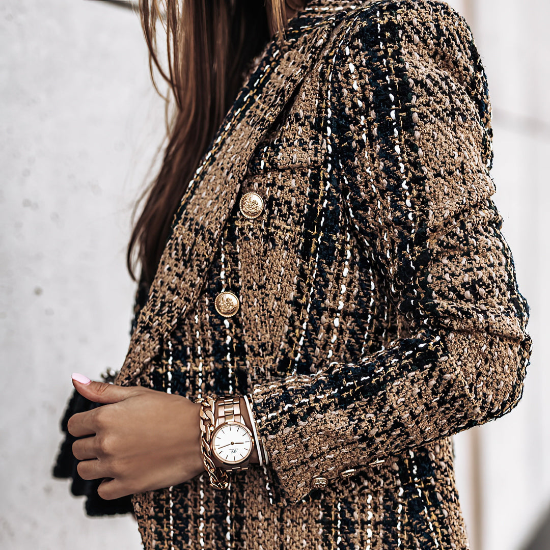 Elise | Tailored Plaid Statement Blazer With Structured Double-Button Front For Women