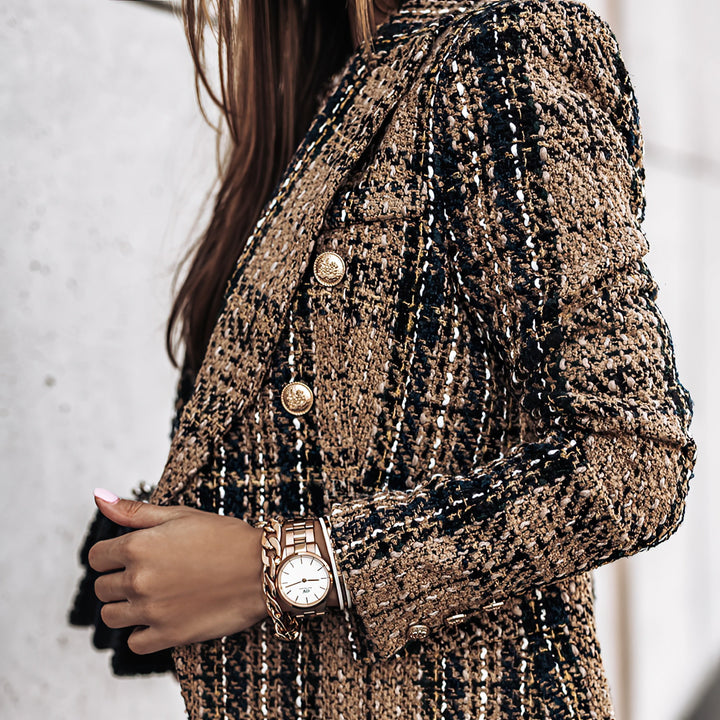 Elise | Tailored Plaid Statement Blazer With Structured Double-Button Front For Women