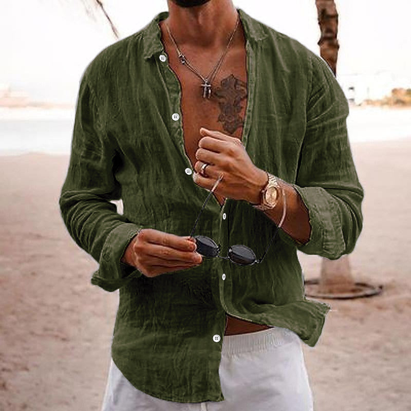 Ethan | Men’s Linen Long Sleeve Button-Up Shirt