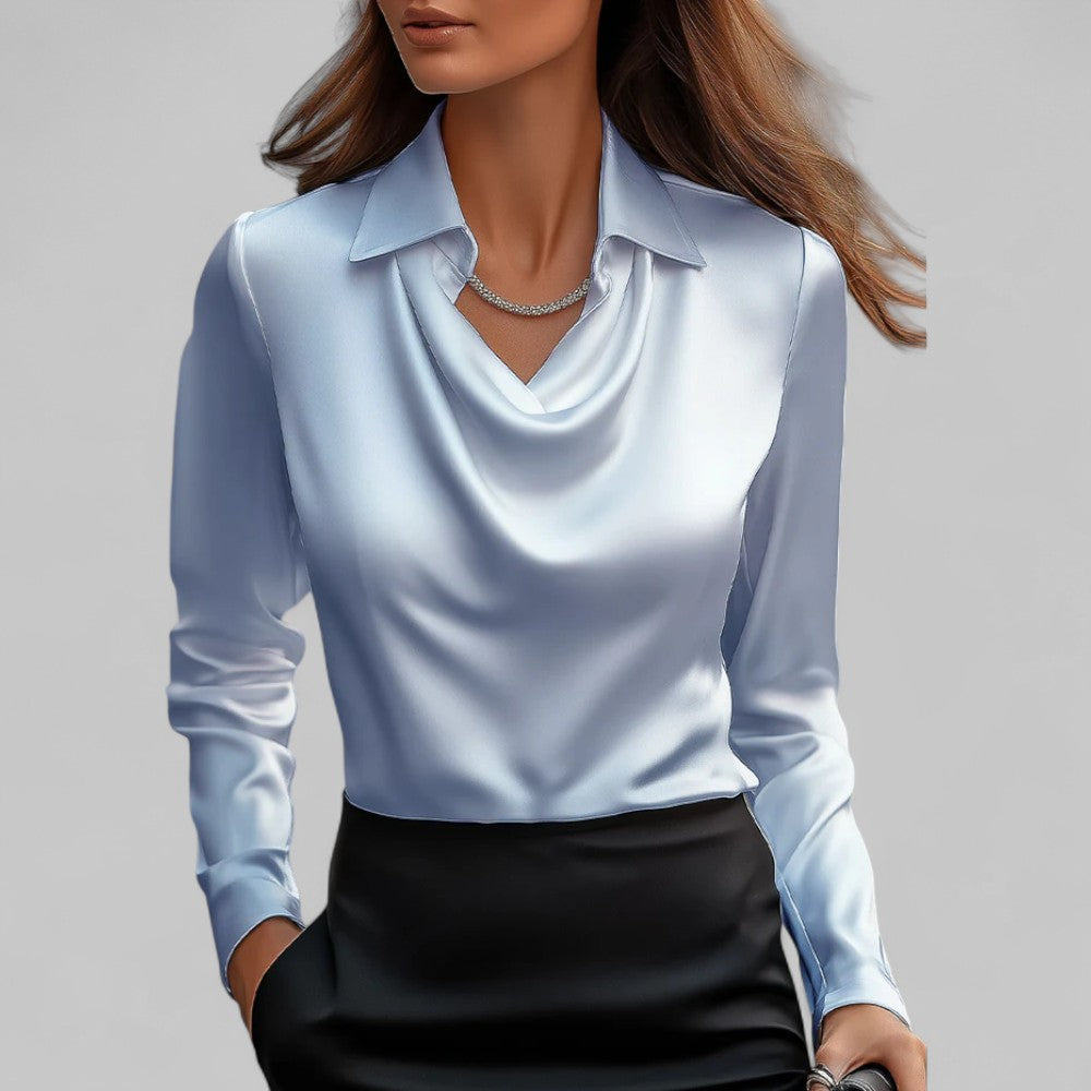 Lily | Elegant Satin Long-Sleeve Blouse With Soft Draped Neckline