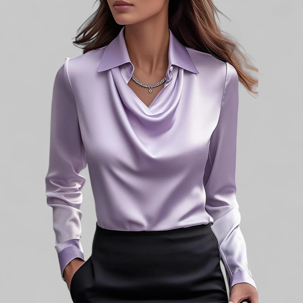 Eleanor | Women’s Cowl Neck Long Sleeves Satin Pullover Blouse