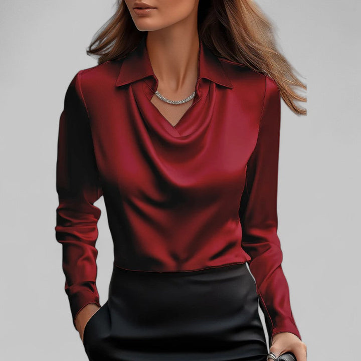 Eleanor | Women’s Cowl Neck Long Sleeves Satin Pullover Blouse