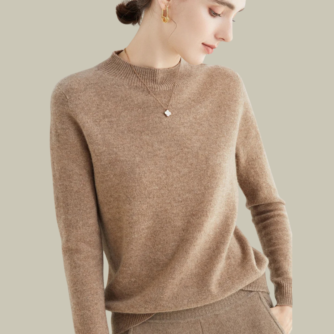 Elena | Slim-Fit High-Neck Merino Wool Winter Sweater For Women