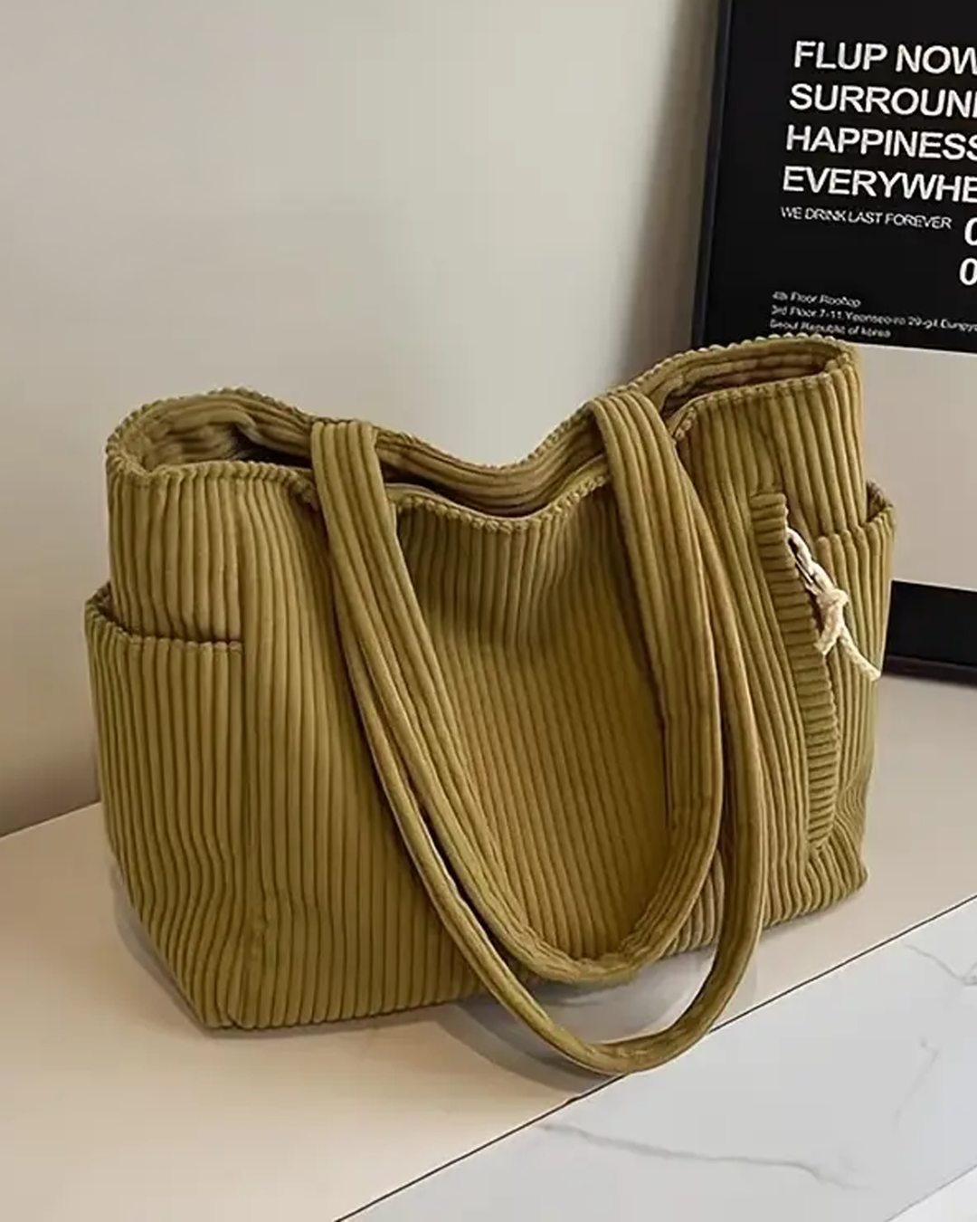 Tilda | Spacious Ribbed Cord-Detail Tote Bag For Women
