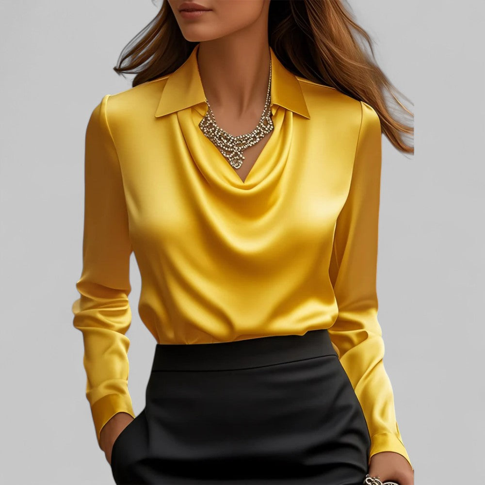 Lily | Elegant Satin Long-Sleeve Blouse With Soft Draped Neckline