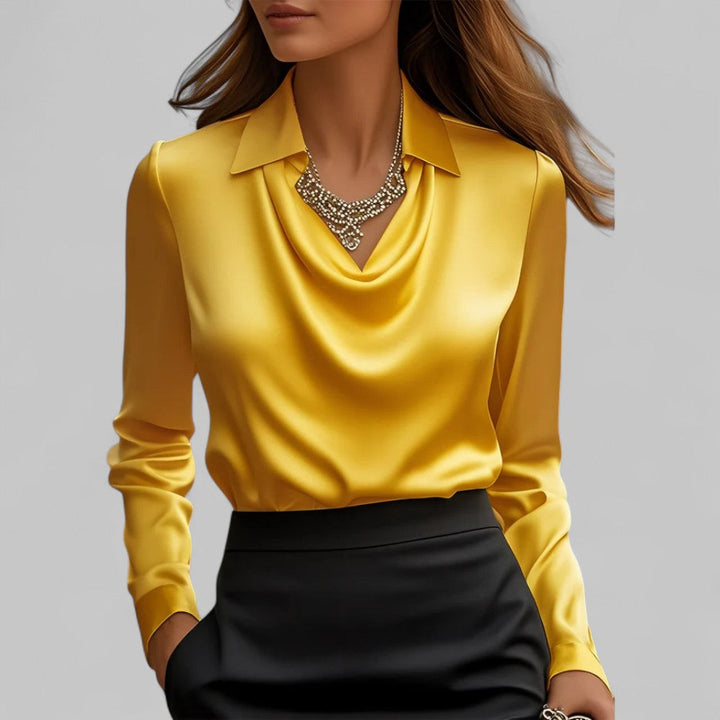 Lily | Elegant Satin Long-Sleeve Blouse With Soft Draped Neckline