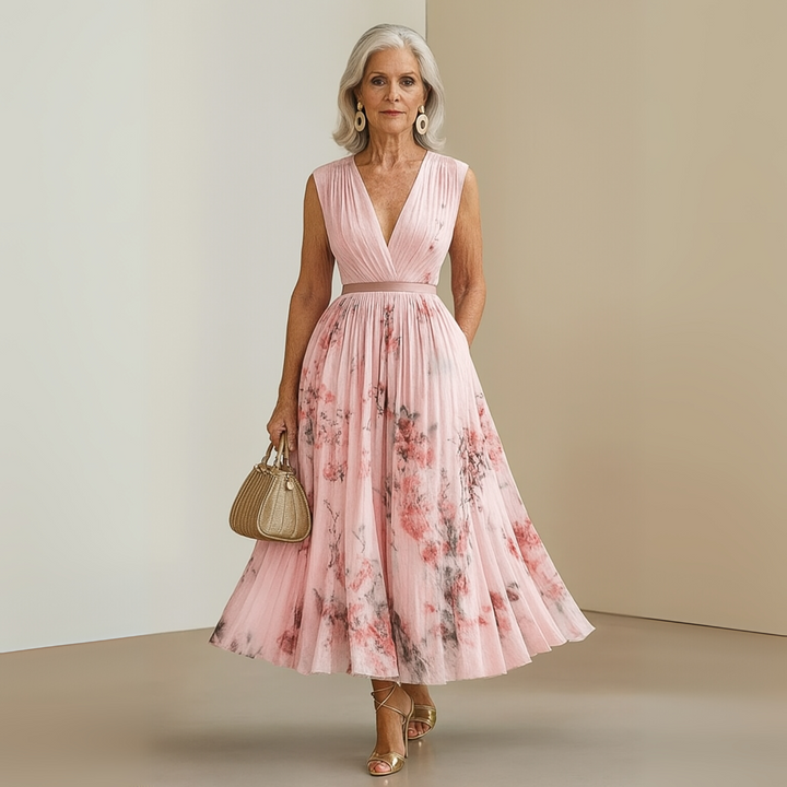 Anouk | Elegant Pleated Sleeveless Maxi Summer Dress For Women