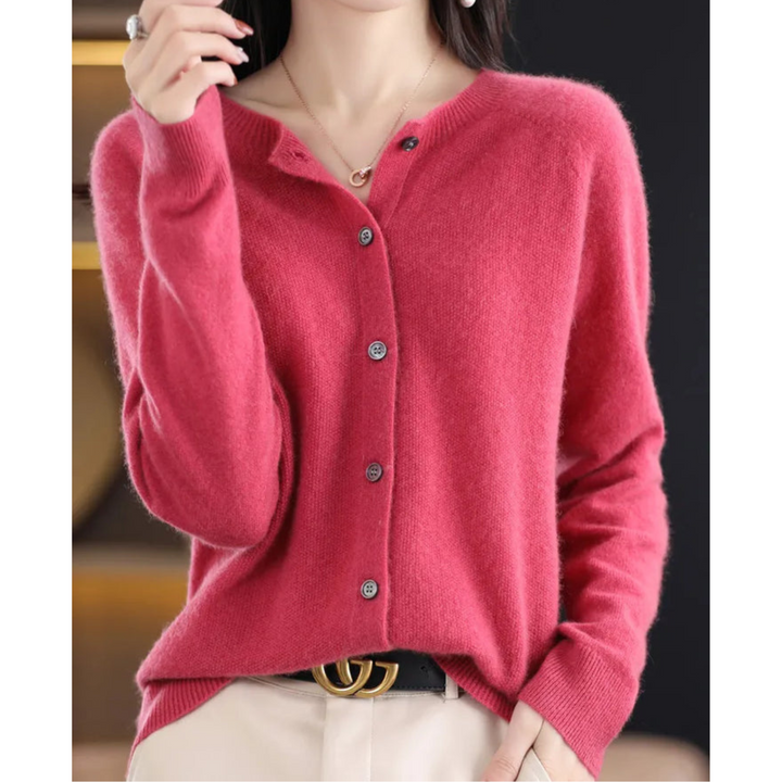 Emily | Women’s Soft Knit Cardigan With Round Neck And Buttoned Front