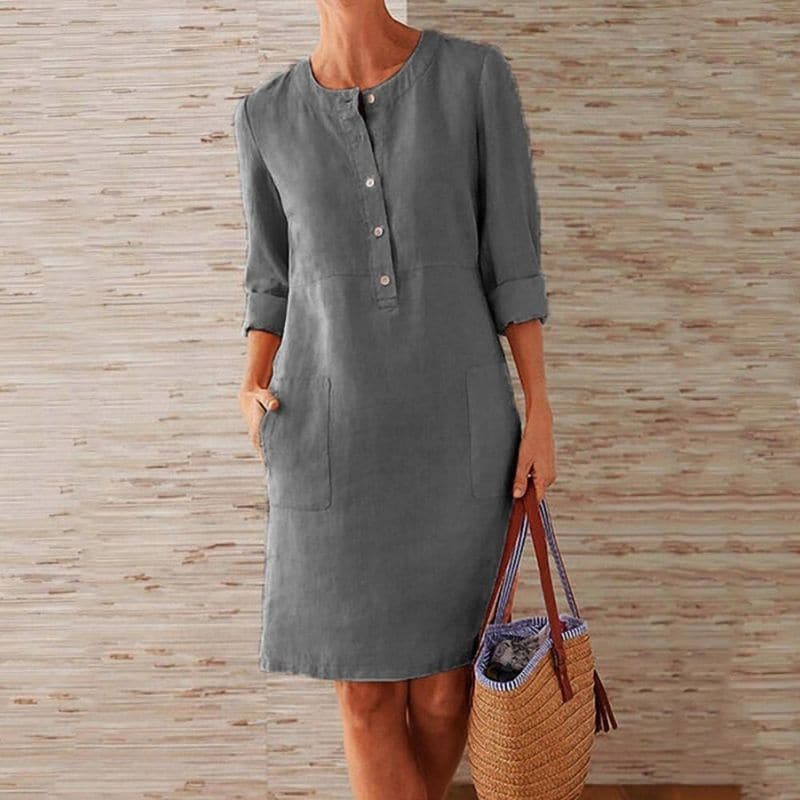Clara | Women’s Button-Front Shirt Dress with Side Pockets