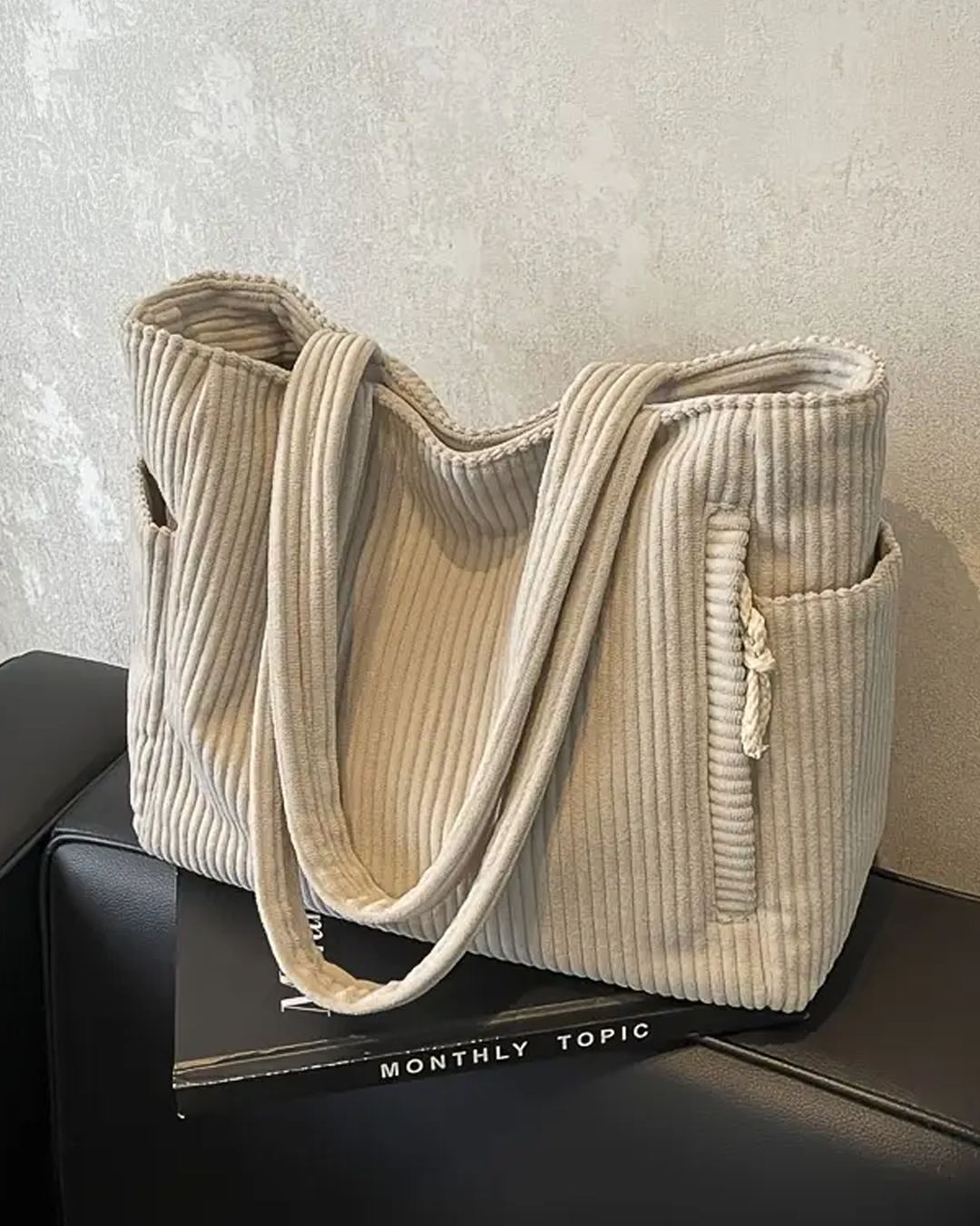 Tilda | Spacious Ribbed Cord-Detail Tote Bag For Women