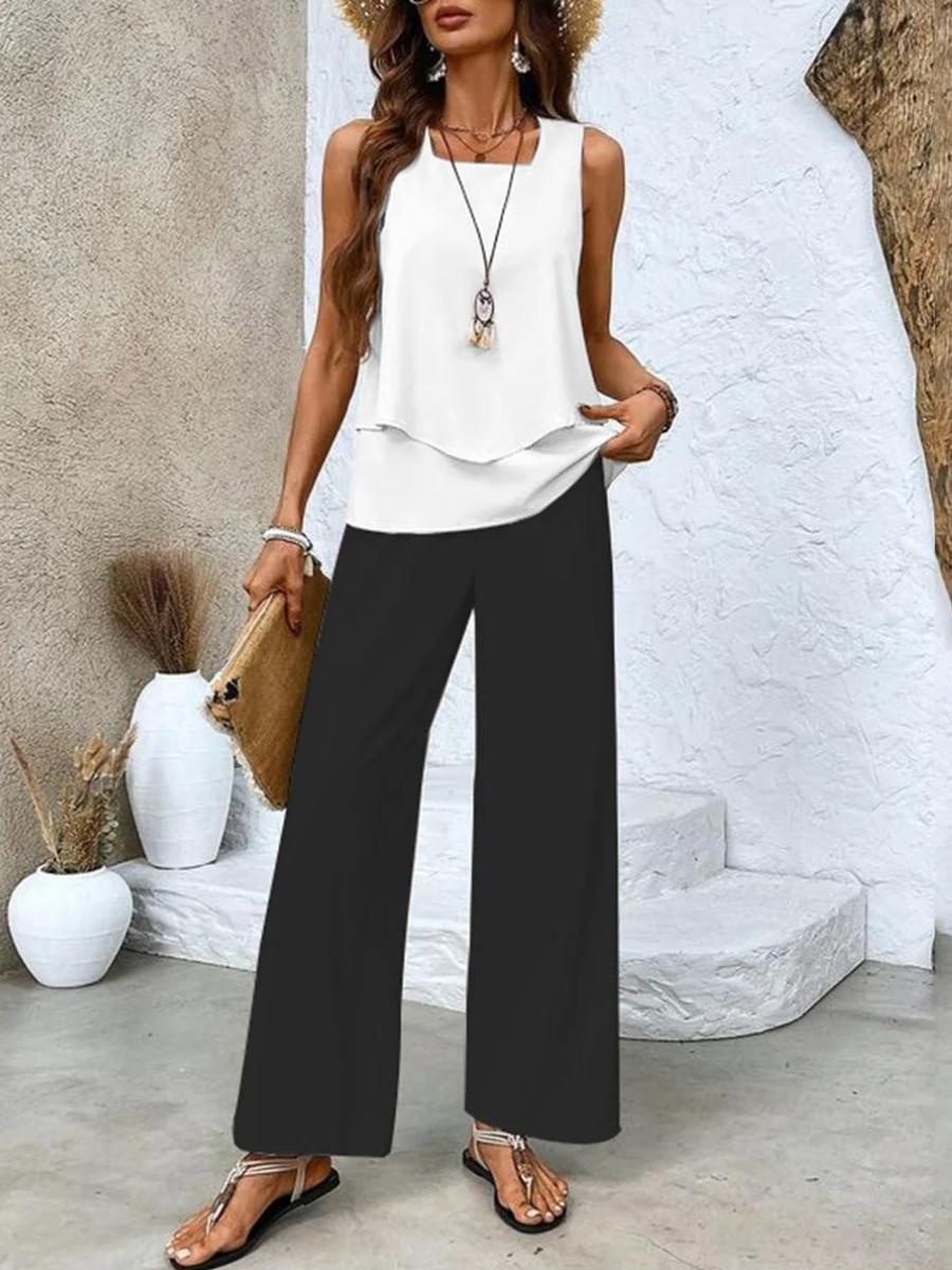 Coraline | Coordinated Sleeveless Top And Wide-Leg Set For Women