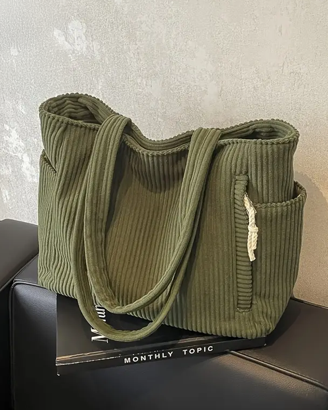 Tilda | Spacious Ribbed Cord-Detail Tote Bag For Women