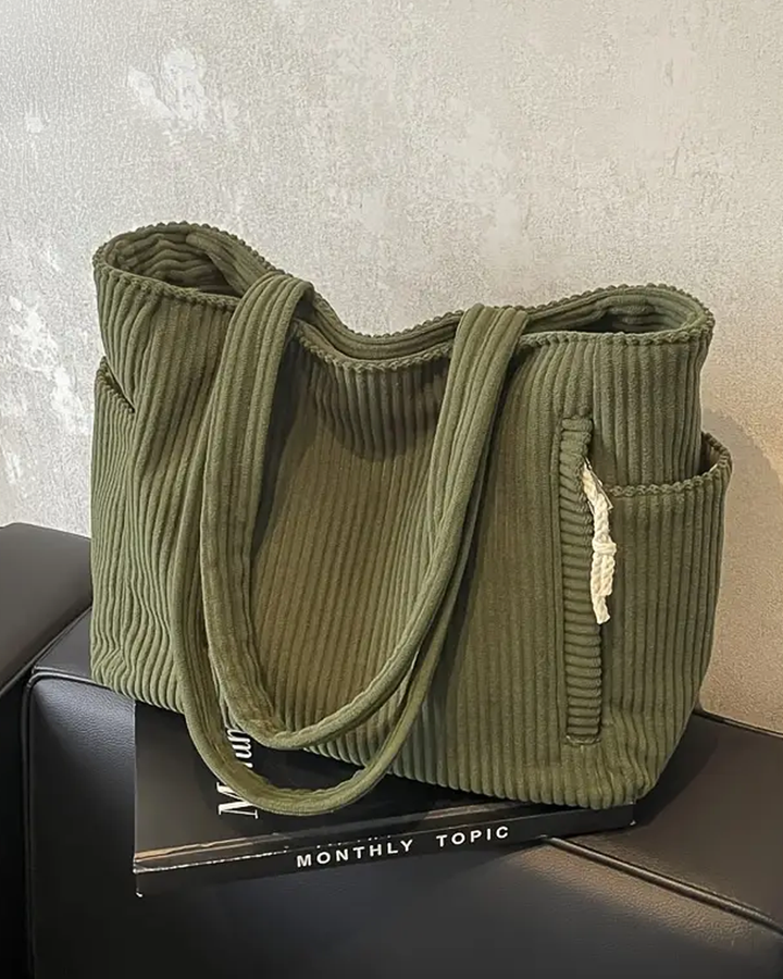 Tilda | Spacious Ribbed Cord-Detail Tote Bag For Women