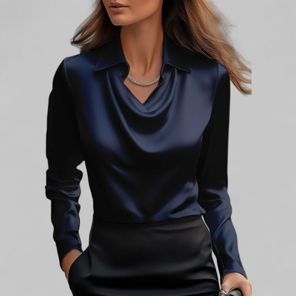 Eleanor | Women’s Cowl Neck Long Sleeves Satin Pullover Blouse