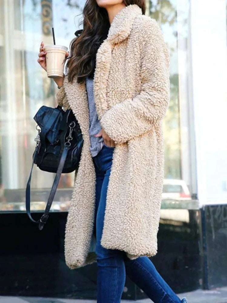 OLIVIA | Women’s Long Oversized Teddy Winter Coat With Classic Lapel Collar