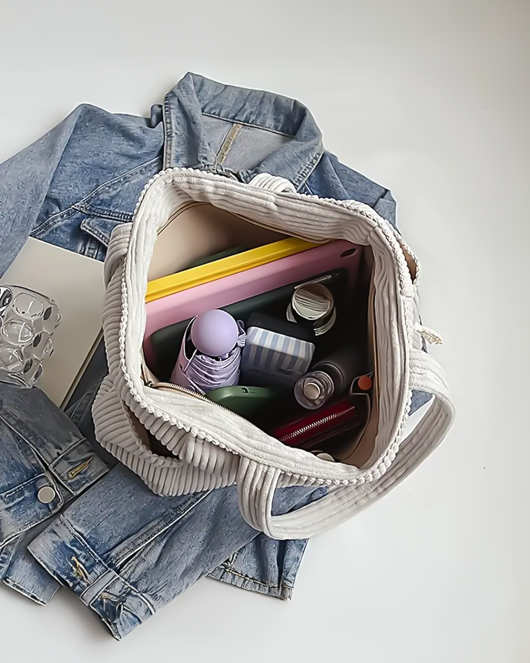 Tilda | Spacious Ribbed Cord-Detail Tote Bag For Women