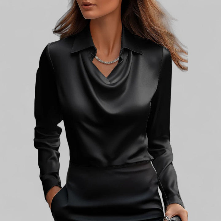 Lily | Elegant Satin Long-Sleeve Blouse With Soft Draped Neckline