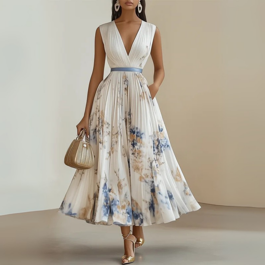 Anouk | Elegant Pleated Sleeveless Maxi Summer Dress For Women