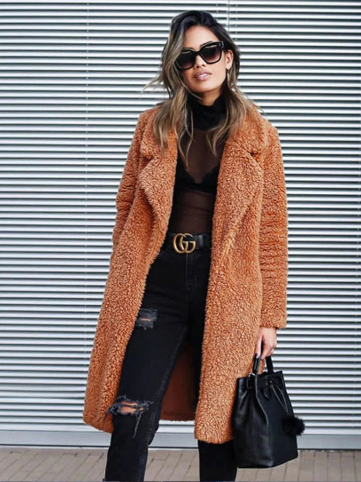 OLIVIA | Women’s Long Oversized Teddy Winter Coat With Classic Lapel Collar
