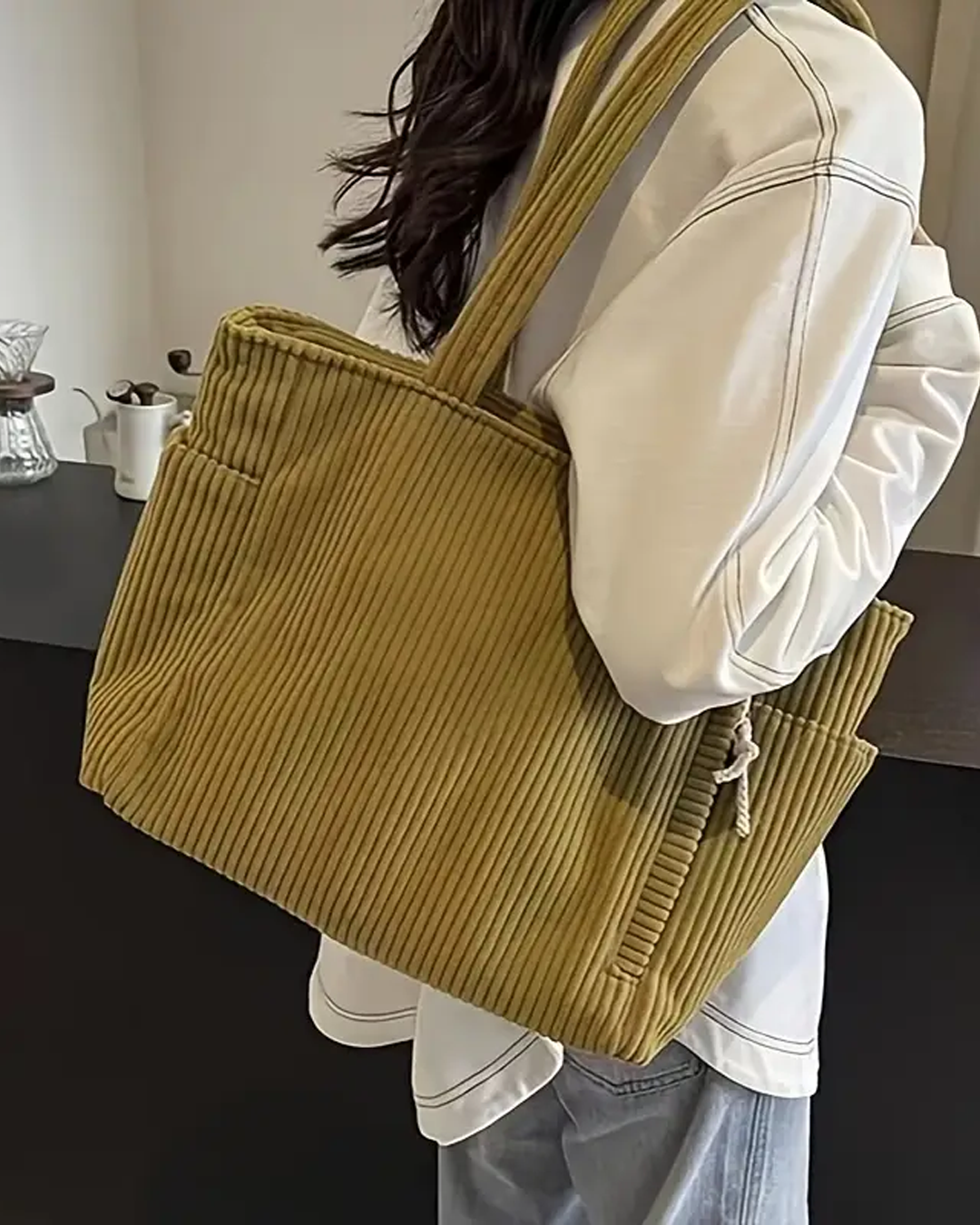 Tilda | Spacious Ribbed Cord-Detail Tote Bag For Women