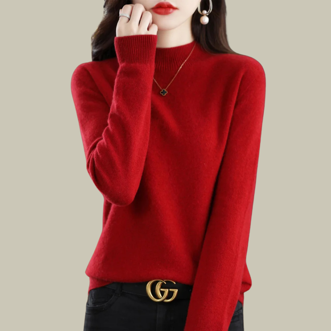 Elena | Slim-Fit High-Neck Merino Wool Winter Sweater For Women