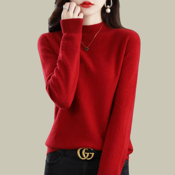 Elena | Slim-Fit High-Neck Merino Wool Winter Sweater For Women