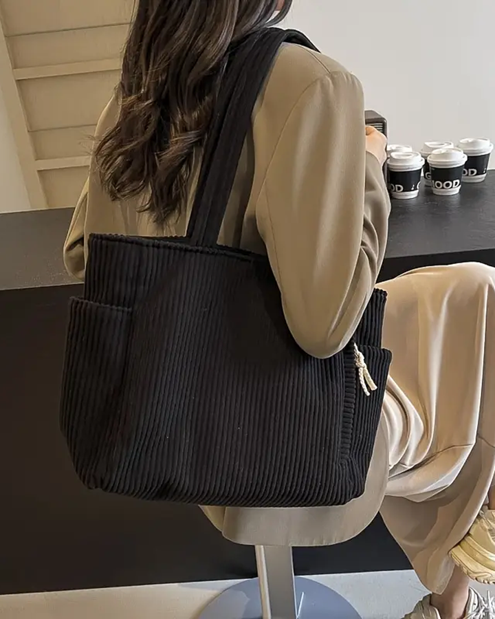 Tilda | Spacious Ribbed Cord-Detail Tote Bag For Women