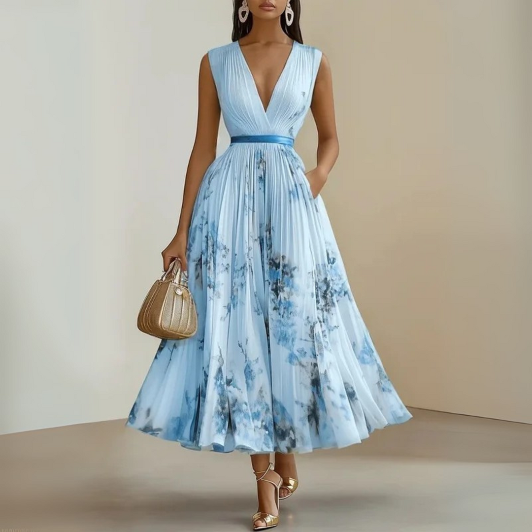 Anouk | Elegant Pleated Sleeveless Maxi Summer Dress For Women