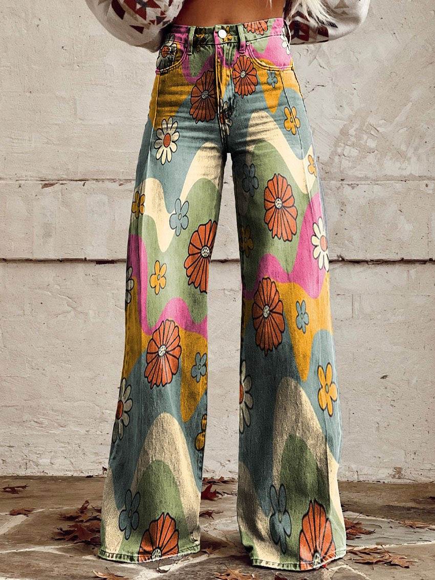 Mia | Women’s Vintage Floral Wide-Leg Flare Jeans