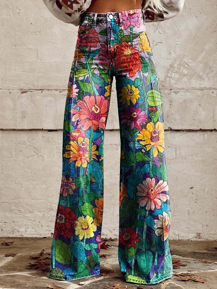 Mia | Women’s Vintage Floral Wide-Leg Flare Jeans