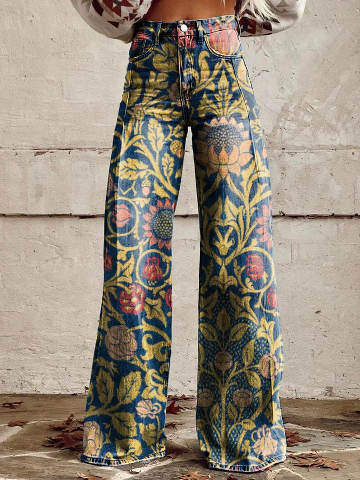 Mia | Women’s Vintage Floral Wide-Leg Flare Jeans
