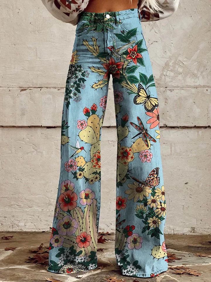 Mia | Women’s Vintage Floral Wide-Leg Flare Jeans
