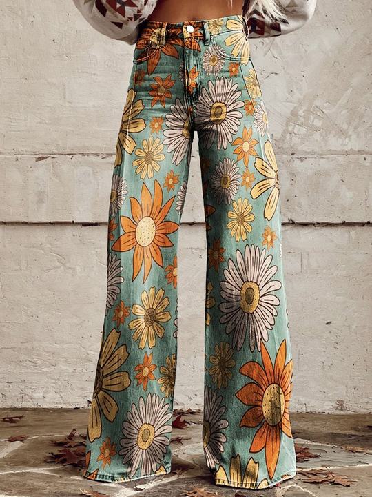 Mia | Women’s Vintage Floral Wide-Leg Flare Jeans