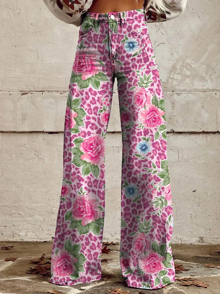 Mia | Women’s Vintage Floral Wide-Leg Flare Jeans