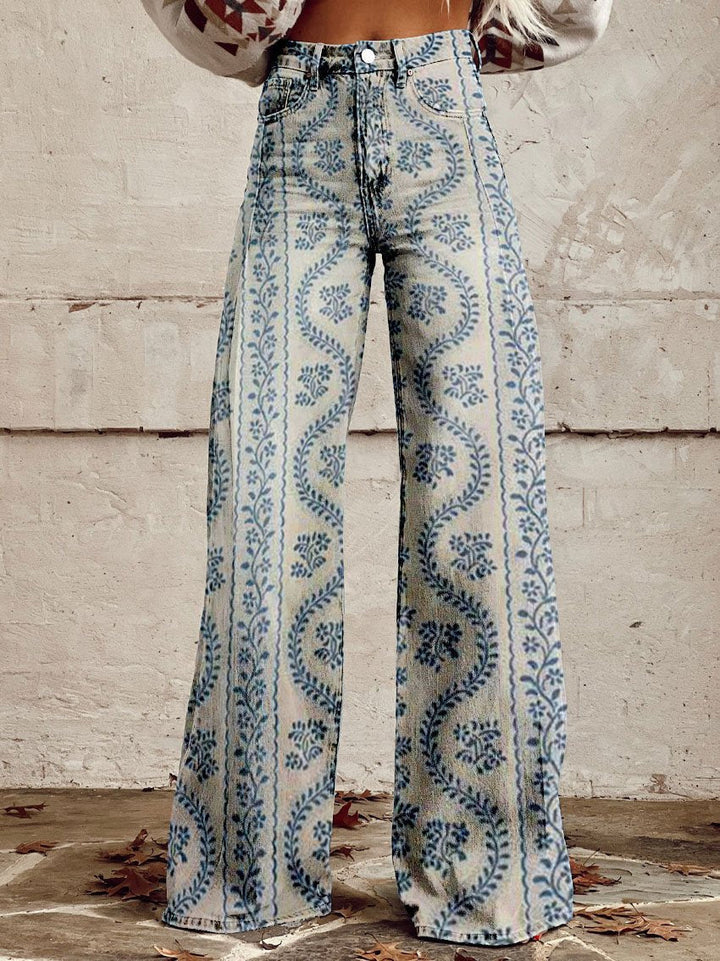 Mia | Women’s Vintage Floral Wide-Leg Flare Jeans