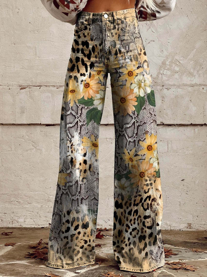 Mia | Women’s Vintage Floral Wide-Leg Flare Jeans