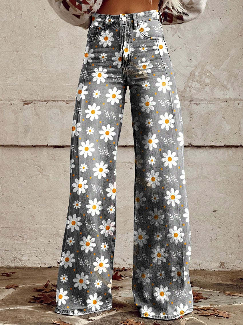 Mia | Women’s Vintage Floral Wide-Leg Flare Jeans