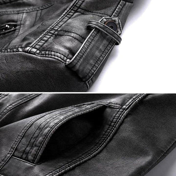 LEO | Men’s Sleek Leather Jacket With Stand-Up Collar And Zipped Chest Detail