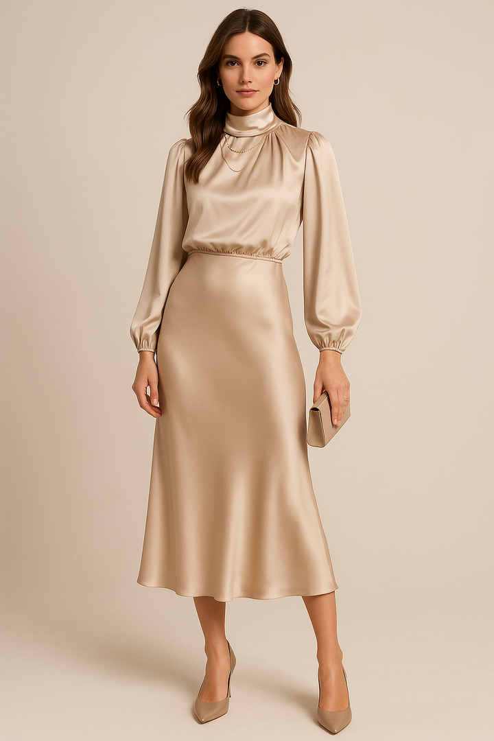 Luna | High-Waist Midi Dress With Elegant Silhouette For Women